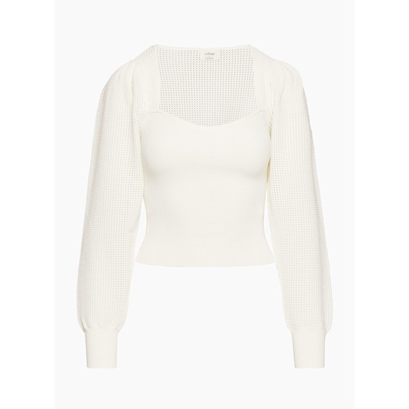 Aritzia Wilfred New Chance Sweater Light Birch Puff Sleeve Knit Top Size S - Picture 2 of 14